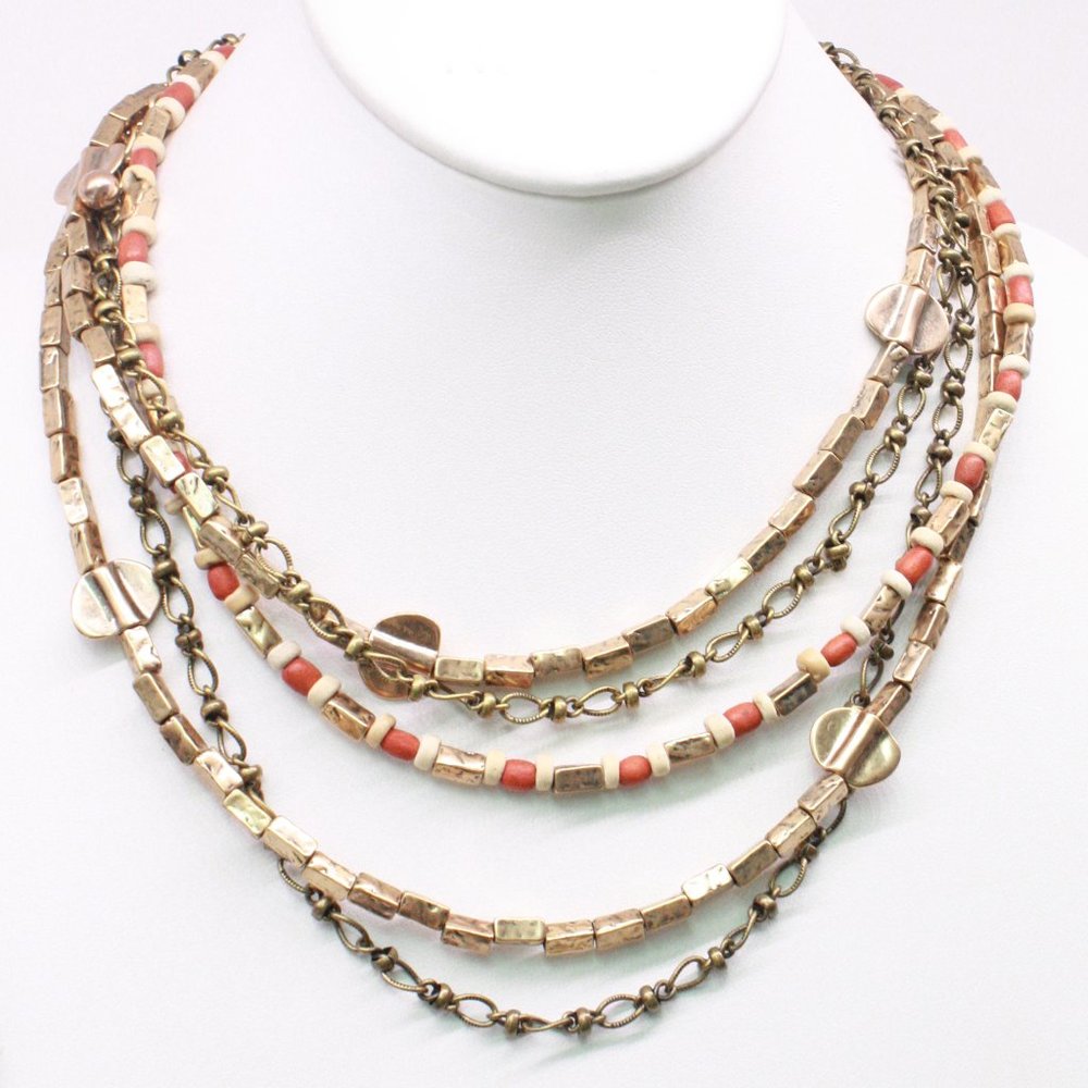 Target 5 row bead necklace with metal and acrylic wood look beads and ch…